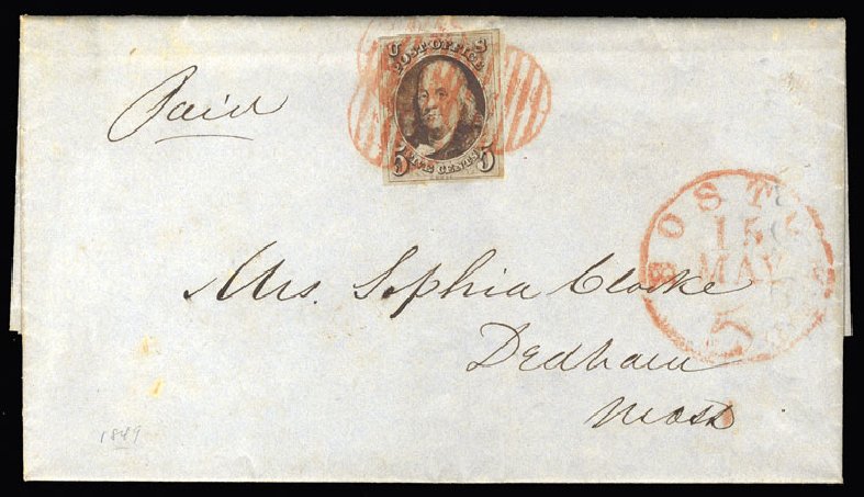 Costs of US Stamps Scott # 1: 1847 5c Franklin. Cherrystone Auctions, Jan 2015, Sale 201501, Lot 18