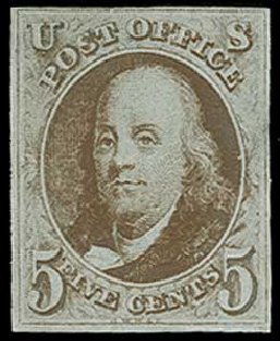 Values of US Stamps Scott Catalogue # 1: 1847 5c Franklin. H.R. Harmer, Jun 2015, Sale 3007, Lot 3088