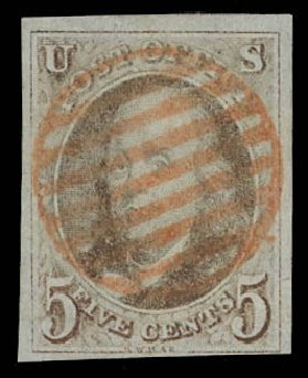 Cost of US Stamp Scott # 1: 5c 1847 Franklin. Daniel Kelleher Auctions, Aug 2012, Sale 631, Lot 648