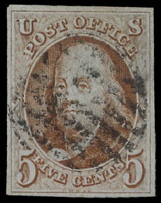 US Stamps Price Scott Catalogue #1: 5c 1847 Franklin. Daniel Kelleher Auctions, Feb 2013, Sale 634, Lot 708