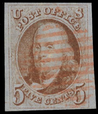 Price of US Stamp Scott Catalog 1: 1847 5c Franklin. Daniel Kelleher Auctions, Feb 2013, Sale 634, Lot 788