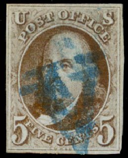 Price of US Stamp Scott Cat. 1: 5c 1847 Franklin. Daniel Kelleher Auctions, Sep 2013, Sale 639, Lot 3068
