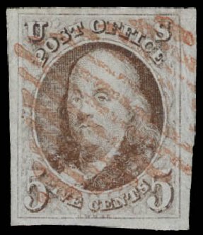 Values of US Stamp Scott Cat. 1: 1847 5c Franklin. Daniel Kelleher Auctions, May 2015, Sale 669, Lot 2338
