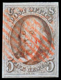 Prices of US Stamp Scott 1: 5c 1847 Franklin. Schuyler J. Rumsey Philatelic Auctions, Apr 2015, Sale 60, Lot 1888
