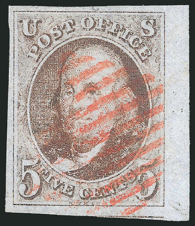 US Stamps Price Scott 1 - 1847 5c Franklin. Robert Siegel Auction Galleries, Dec 2011, Sale 1017, Lot 28
