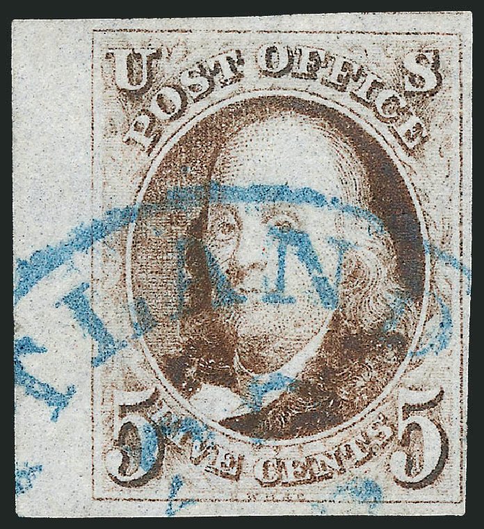 Price of US Stamps Scott Cat. 1 - 5c 1847 Franklin. Robert Siegel Auction Galleries, Dec 2011, Sale 1017, Lot 38