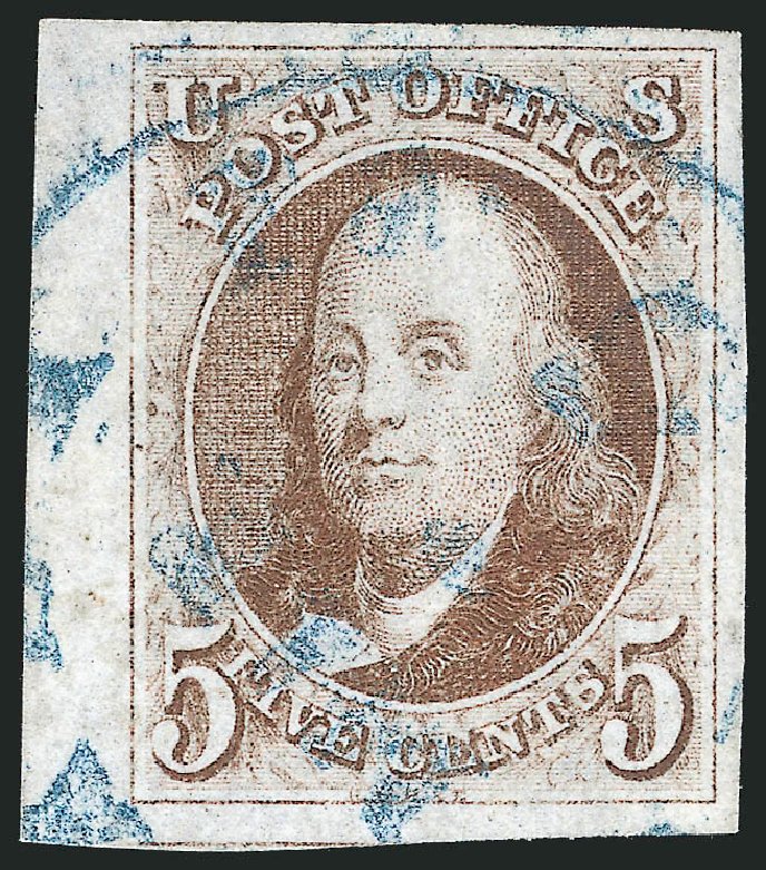 Values of US Stamp Scott Catalogue # 1 - 5c 1847 Franklin. Robert Siegel Auction Galleries, Apr 2012, Sale 1023, Lot 2058