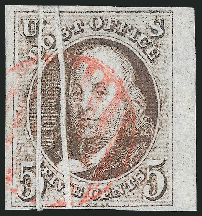 Cost of US Stamps Scott #1: 5c 1847 Franklin. Robert Siegel Auction Galleries, Apr 2012, Sale 1023, Lot 2108