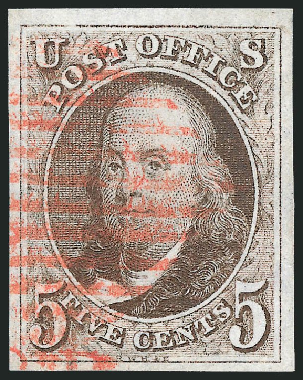 Cost of US Stamp Scott Cat. #1: 1847 5c Franklin. Robert Siegel Auction Galleries, Apr 2012, Sale 1023, Lot 2128
