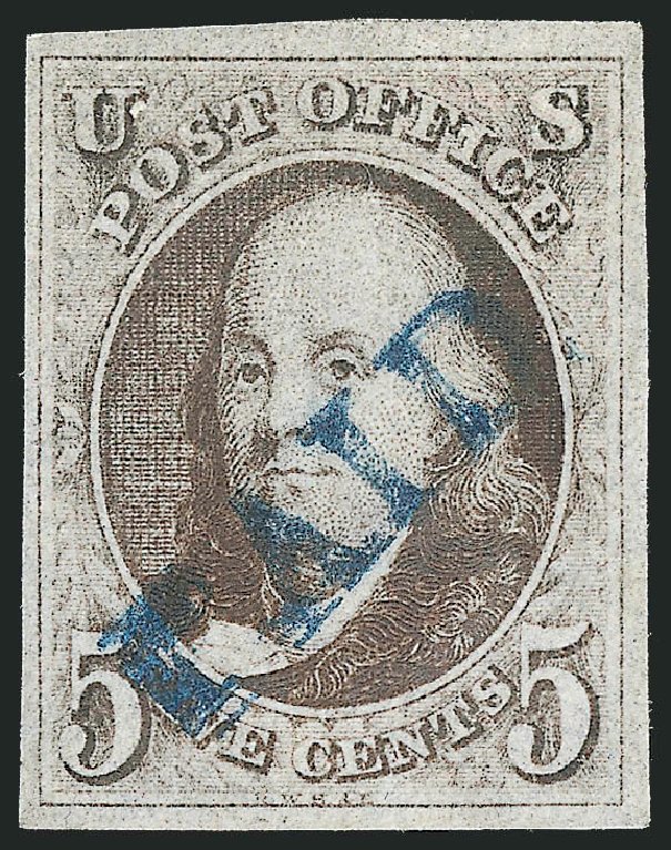 Price of US Stamps Scott Catalogue #1: 1847 5c Franklin. Robert Siegel Auction Galleries, Apr 2012, Sale 1023, Lot 2168