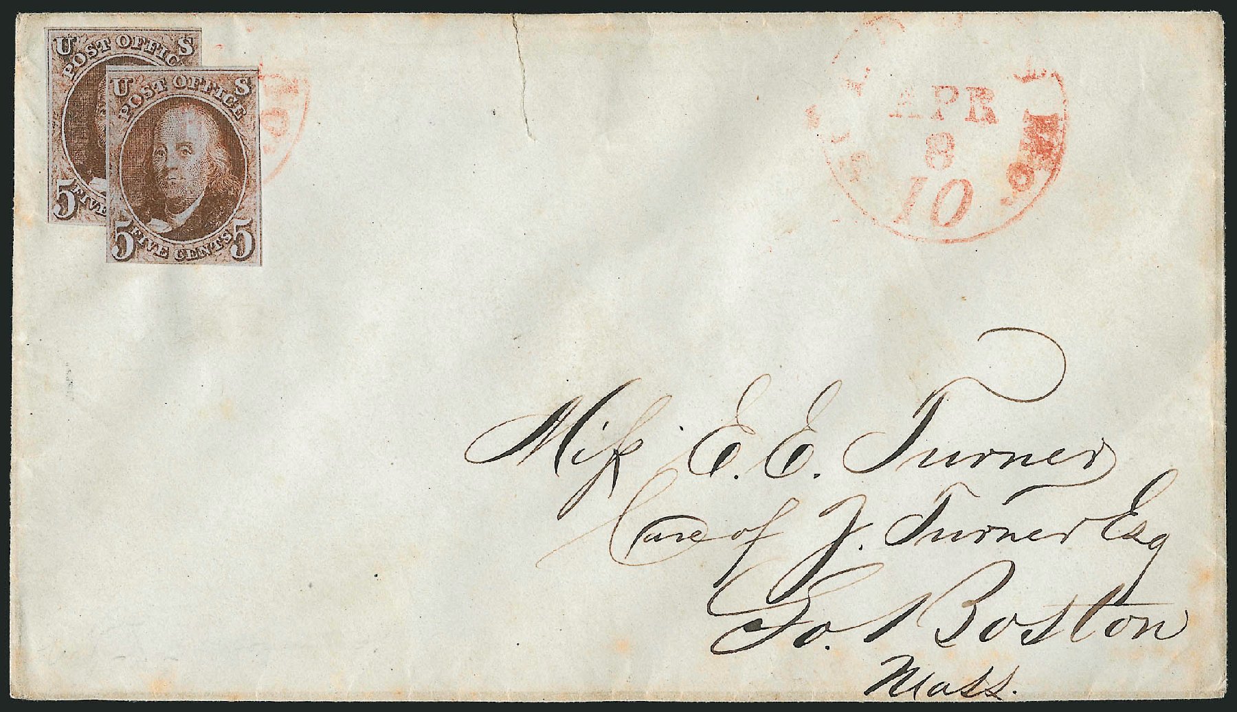 Values of US Stamp Scott # 1: 5c 1847 Franklin. Robert Siegel Auction Galleries, Apr 2012, Sale 1023, Lot 2238