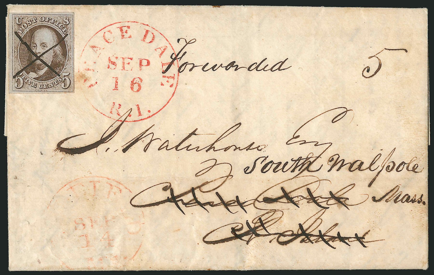 US Stamp Price Scott Cat. 1: 1847 5c Franklin. Robert Siegel Auction Galleries, Apr 2012, Sale 1023, Lot 2358