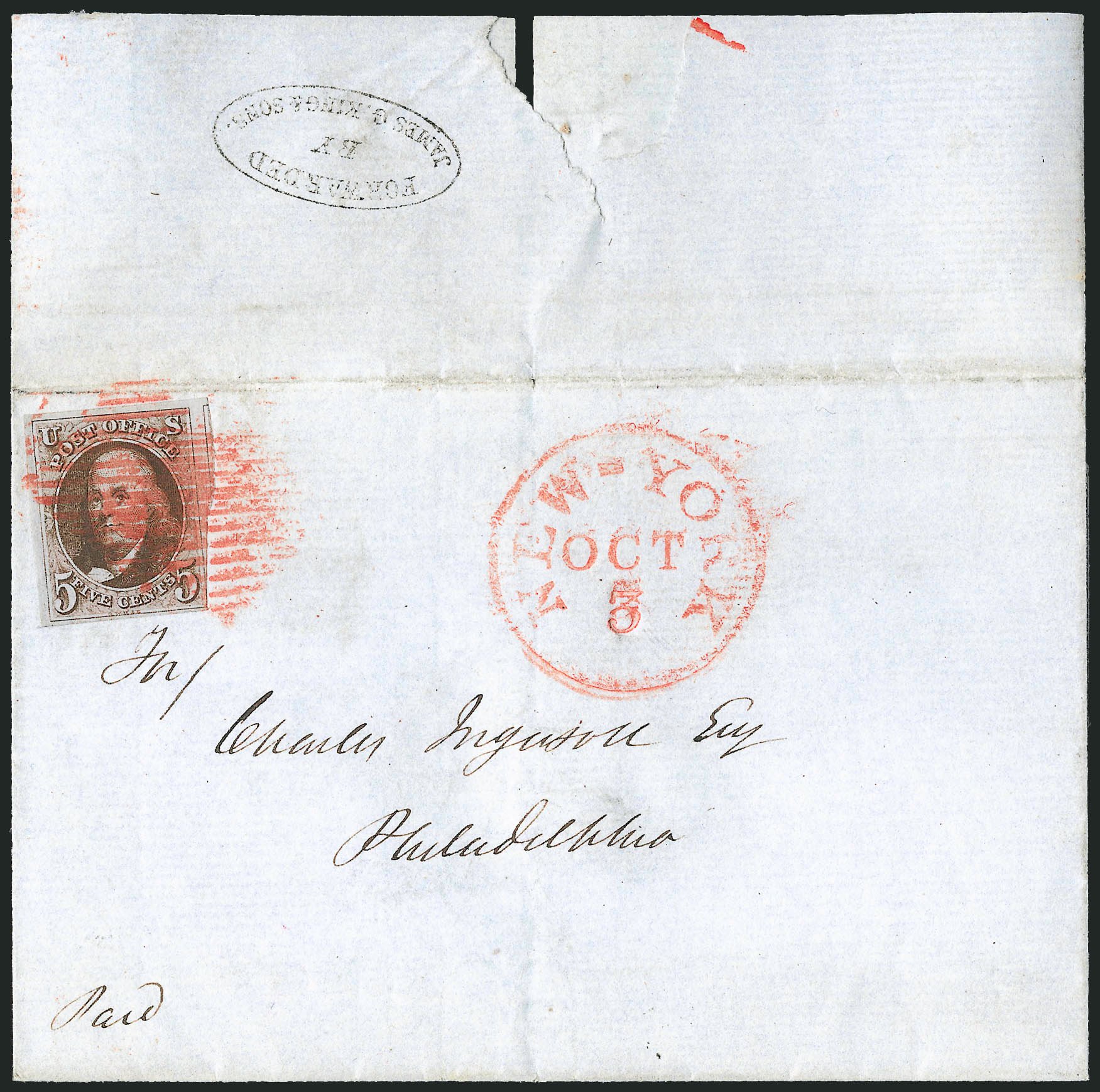 Cost of US Stamps Scott Cat. #1 - 1847 5c Franklin. Robert Siegel Auction Galleries, Apr 2012, Sale 1023, Lot 2408