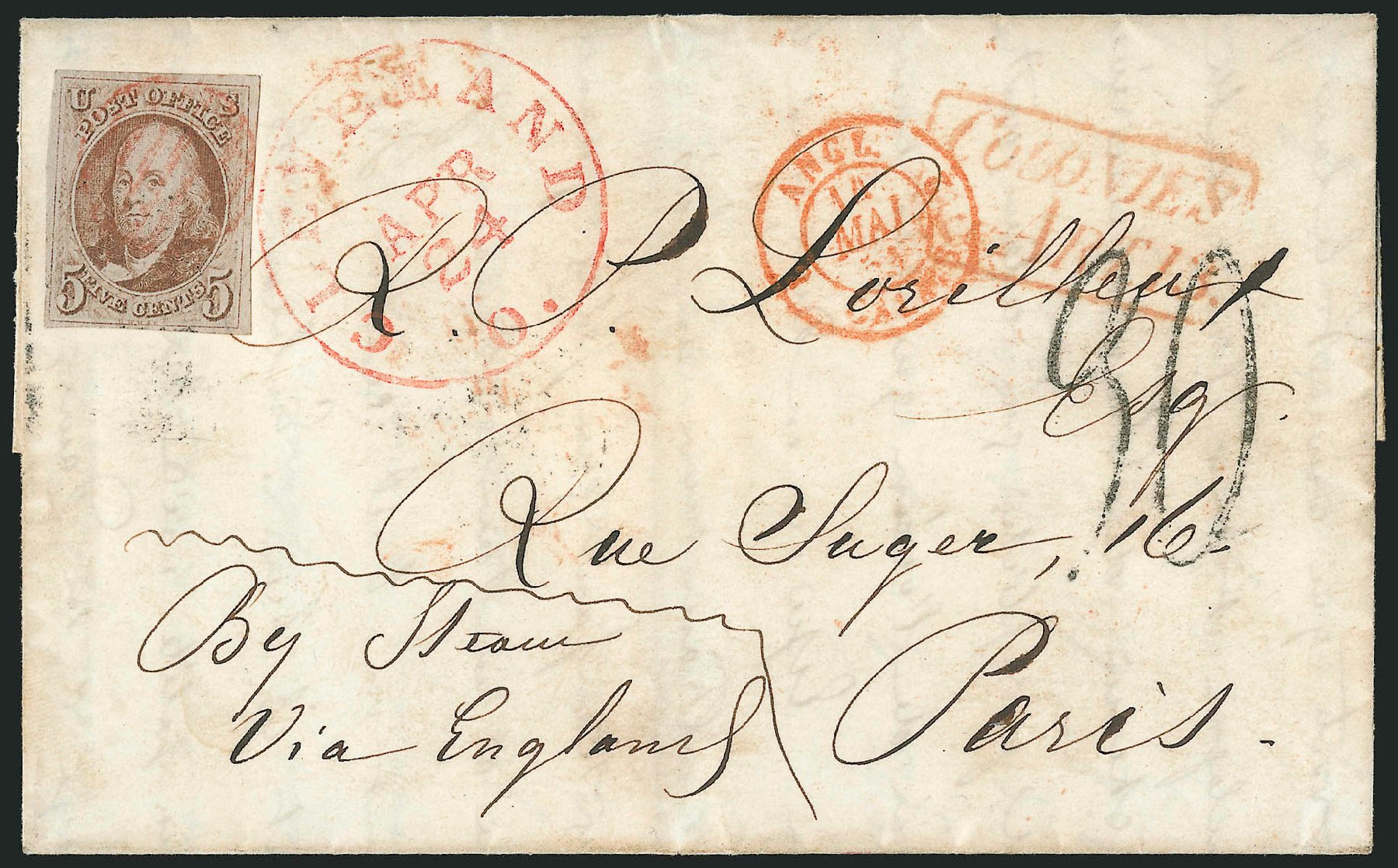 Cost of US Stamp Scott # 1 - 1847 5c Franklin. Robert Siegel Auction Galleries, Apr 2012, Sale 1023, Lot 2498
