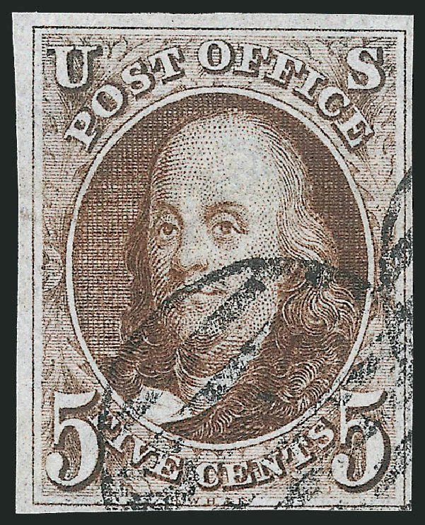 US Stamps Values Scott Catalog # 1: 1847 5c Franklin. Robert Siegel Auction Galleries, Jun 2012, Sale 1024, Lot 8
