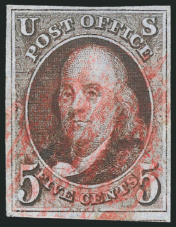 US Stamps Values Scott Cat. 1 - 5c 1847 Franklin. Robert Siegel Auction Galleries, Jun 2012, Sale 1026, Lot 1108