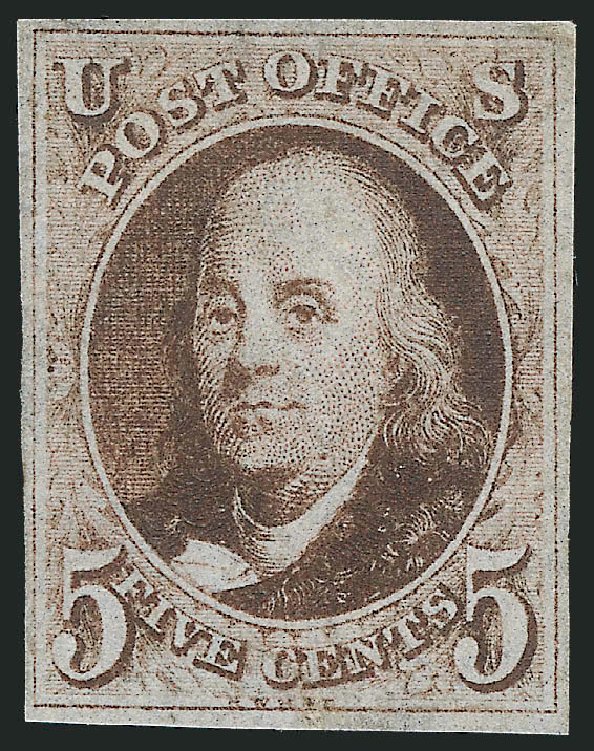 Costs of US Stamps Scott 1: 5c 1847 Franklin. Robert Siegel Auction Galleries, Dec 2012, Sale 1037, Lot 1348