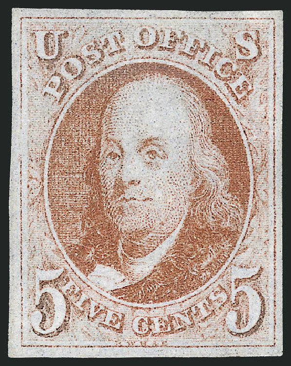 US Stamps Prices Scott 1 - 5c 1847 Franklin. Robert Siegel Auction Galleries, Dec 2012, Sale 1037, Lot 1368