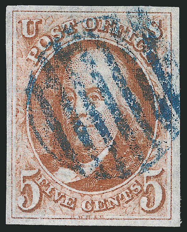 Cost of US Stamps Scott Catalog 1 - 5c 1847 Franklin. Robert Siegel Auction Galleries, Apr 2014, Sale 1068, Lot 8
