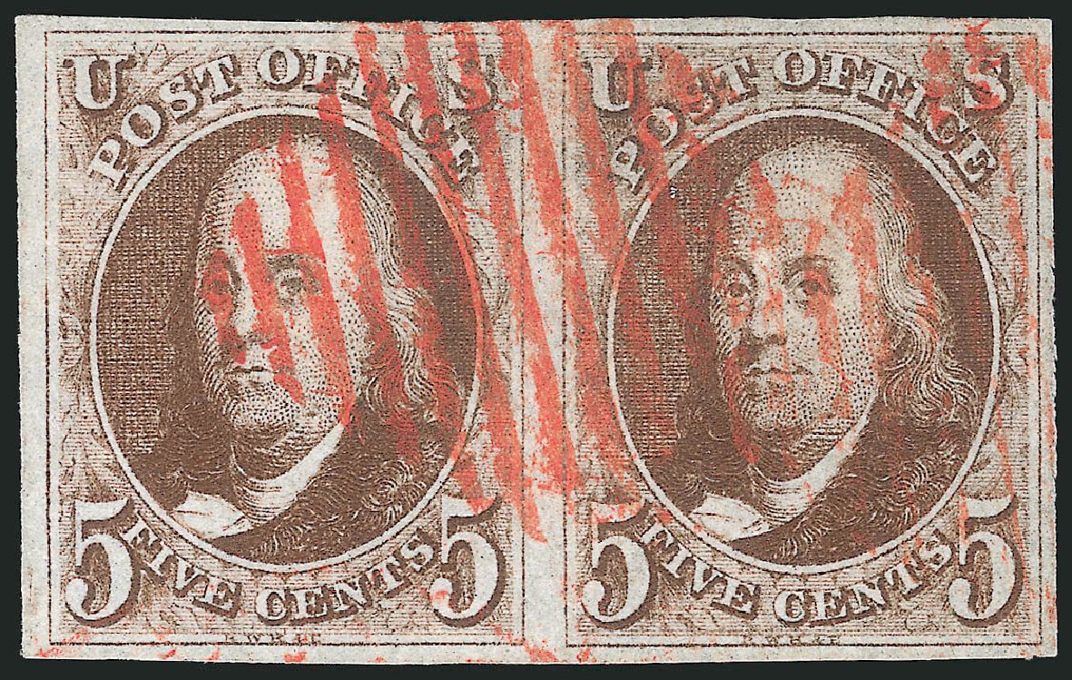US Stamp Values Scott #1 - 5c 1847 Franklin. Robert Siegel Auction Galleries, Sep 2014, Sale 1078, Lot 38