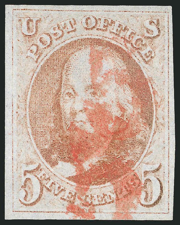 Price of US Stamp Scott 1: 1847 5c Franklin. Robert Siegel Auction Galleries, Sep 2008, Sale 962, Lot 2188