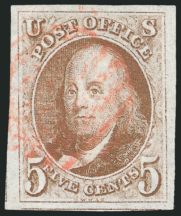 US Stamp Price Scott # 1 - 1847 5c Franklin. Robert Siegel Auction Galleries, Oct 2008, Sale 963, Lot 18
