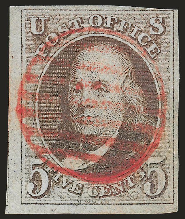 US Stamp Price Scott Catalog # 1: 1847 5c Franklin. Robert Siegel Auction Galleries, Jun 2009, Sale 975, Lot 1068