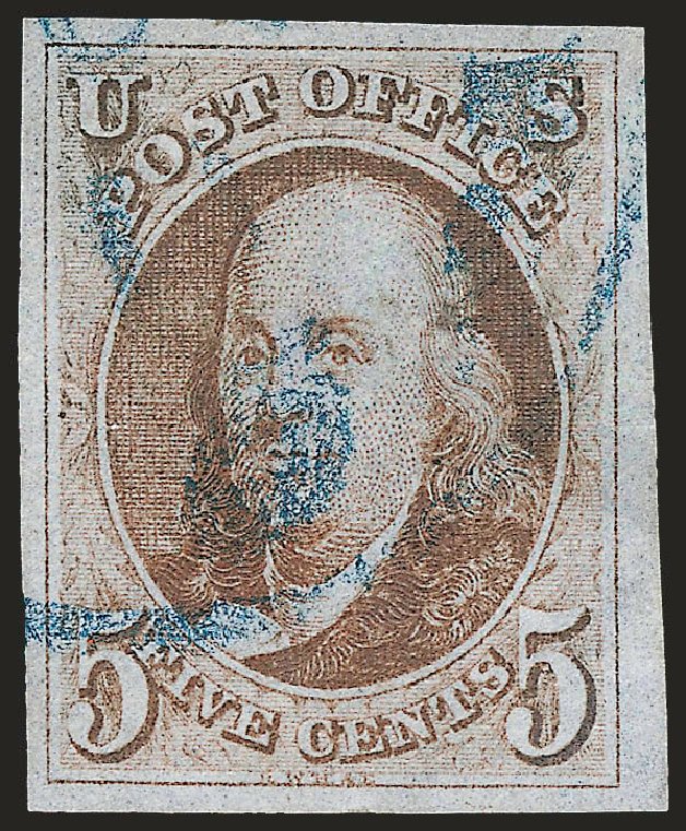 Value of US Stamp Scott Catalogue #1 - 5c 1847 Franklin. Robert Siegel Auction Galleries, Dec 2009, Sale 982, Lot 5008