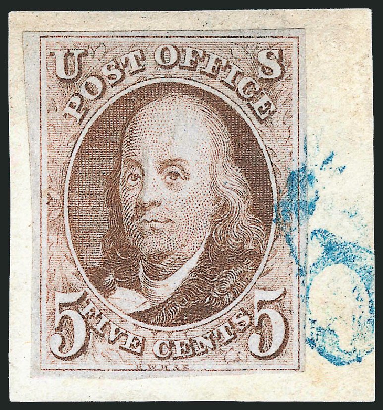 US Stamp Price Scott Cat. #1 - 5c 1847 Franklin. Robert Siegel Auction Galleries, Sep 2010, Sale 993, Lot 58