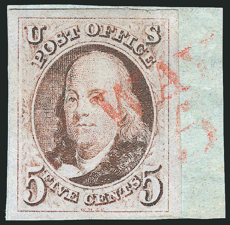 US Stamps Price Scott Catalogue 1 - 1847 5c Franklin. Robert Siegel Auction Galleries, Sep 2010, Sale 993, Lot 68