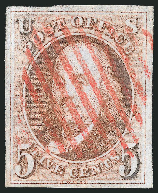 Cost of US Stamps Scott Cat. #1 - 5c 1847 Franklin. Robert Siegel Auction Galleries, Sep 2010, Sale 993, Lot 98