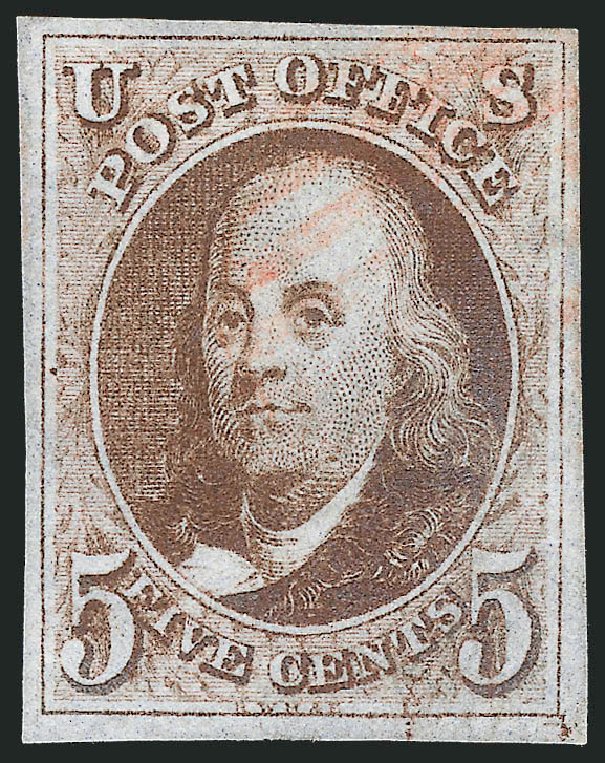 Cost of US Stamp Scott Catalog # 1: 5c 1847 Franklin. Robert Siegel Auction Galleries, Oct 2010, Sale 997, Lot 5068