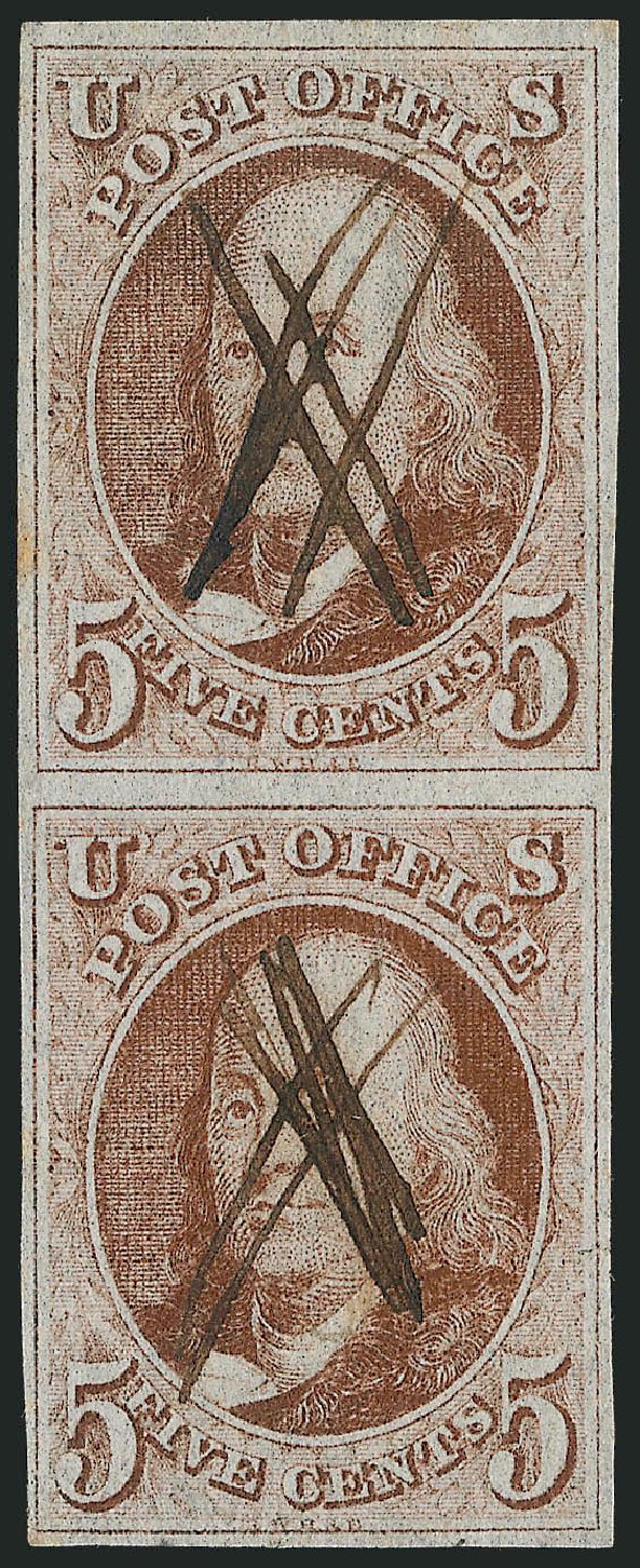 Costs of US Stamps Scott Catalogue # 1: 1847 5c Franklin. Robert Siegel Auction Galleries, Oct 2010, Sale 997, Lot 5078