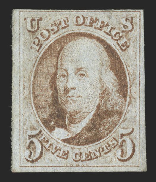 US Stamp Price Scott 1: 1847 5c Franklin. Spink Shreves Galleries, Jul 2012, Sale 140, Lot 8