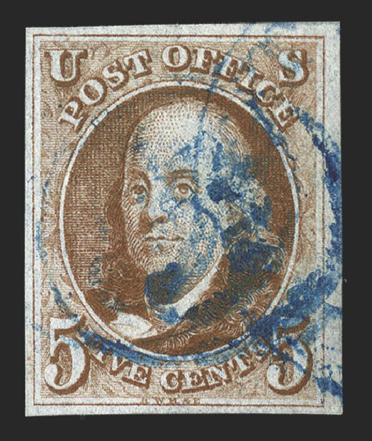 Price of US Stamp Scott #1: 5c 1847 Franklin. Spink Shreves Galleries, Nov 2012, Sale 141, Lot 8