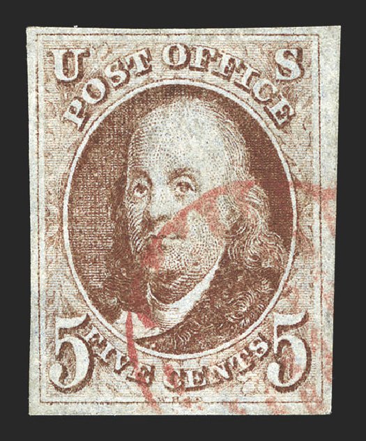 Price of US Stamps Scott Cat. 1: 1847 5c Franklin. Spink Shreves Galleries, Mar 2013, Sale 142, Lot 128