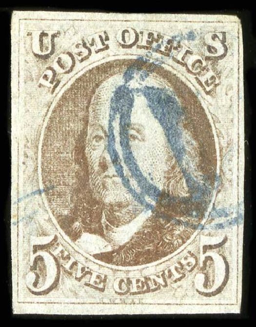 Value of US Stamp Scott 1: 1847 5c Franklin. Spink Shreves Galleries, Jul 2015, Sale 151, Lot 8