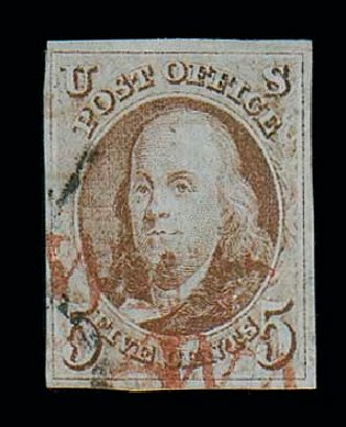 Values of US Stamp Scott Cat. 1 - 5c 1847 Franklin. Matthew Bennett International, Jun 2007, Sale 319, Lot 1019