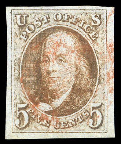 US Stamps Price Scott 1: 1847 5c Franklin. Matthew Bennett International, Sep 2010, Sale 331, Lot 299