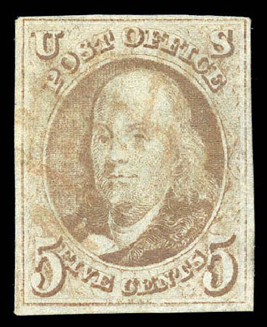 Value of US Stamps Scott Catalogue 1: 1847 5c Franklin. Matthew Bennett International, Sep 2010, Sale 333, Lot 3239