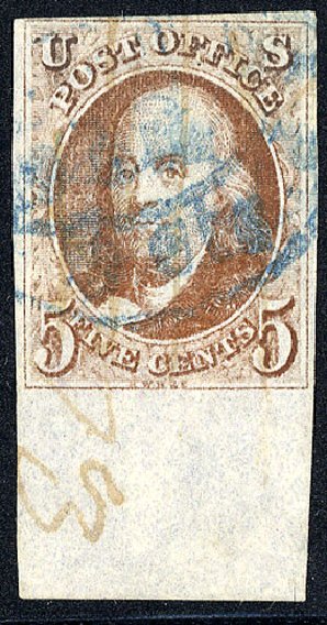 US Stamp Prices Scott Catalog 1: 5c 1847 Franklin. Cherrystone Auctions, Jan 2010, Sale 201001, Lot 9
