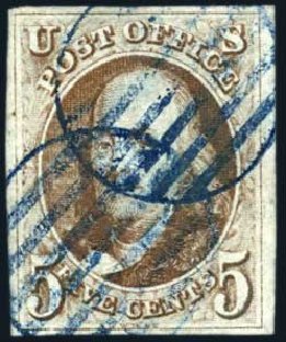 Cost of US Stamp Scott Catalog 1 - 5c 1847 Franklin. Harmer-Schau Auction Galleries, Jun 2008, Sale 78, Lot 1219