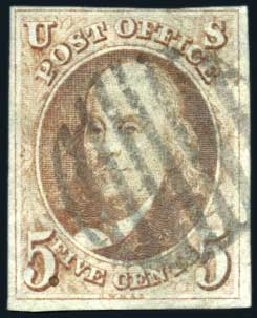 Prices of US Stamp Scott #1: 1847 5c Franklin. Harmer-Schau Auction Galleries, Mar 2011, Sale 89, Lot 79