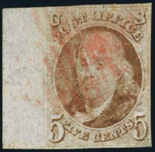 Costs of US Stamps Scott 1 - 1847 5c Franklin. Harmer-Schau Auction Galleries, Oct 2011, Sale 91, Lot 159
