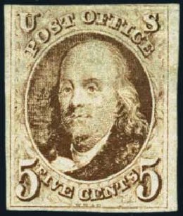 Cost of US Stamp Scott Cat. #1: 1847 5c Franklin. Harmer-Schau Auction Galleries, Aug 2012, Sale 94, Lot 959