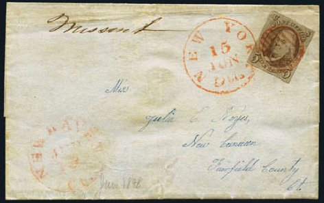 Price of US Stamp Scott #1 - 1847 5c Franklin. Harmer-Schau Auction Galleries, Jan 2013, Sale 96, Lot 379