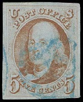 US Stamp Values Scott Catalogue 1 - 1847 5c Franklin. H.R. Harmer, Jun 2013, Sale 3003, Lot 1009