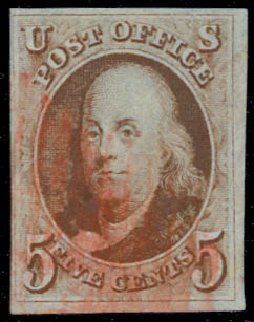 US Stamp Price Scott Catalog #1: 5c 1847 Franklin. Daniel Kelleher Auctions, Jul 2011, Sale 625, Lot 619