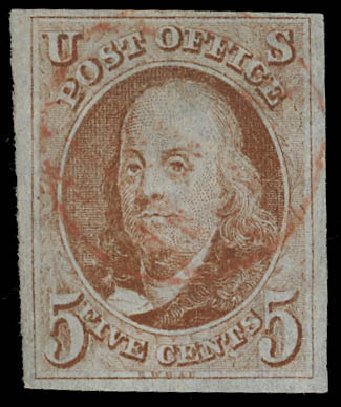 US Stamps Prices Scott 1 - 5c 1847 Franklin. Daniel Kelleher Auctions, Feb 2013, Sale 634, Lot 529