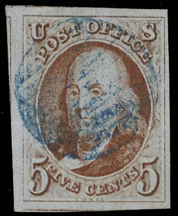 US Stamps Value Scott Catalog 1 - 5c 1847 Franklin. Daniel Kelleher Auctions, Feb 2013, Sale 634, Lot 709